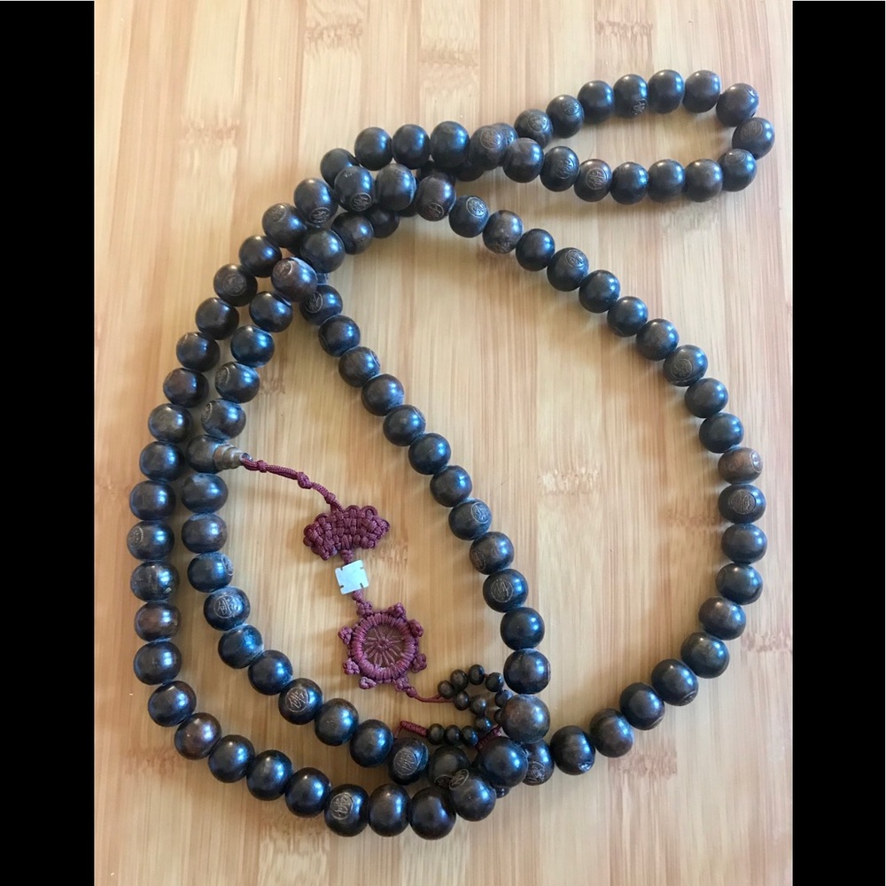 Carved Wooden Buddhist Prayer Beads Big Jade India